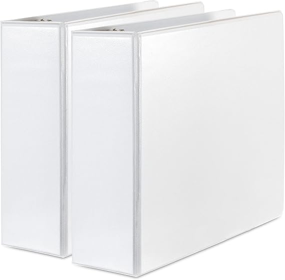 3 Ring Binder, Heavy Duty D Ring Binders, 4 Inch Binder, Extra Large Wide Clear View Binder, for 8.5 x 11 Inch Letter Sized Sheets - Presentation Folder for Pages, Documents (2 Pack, White)