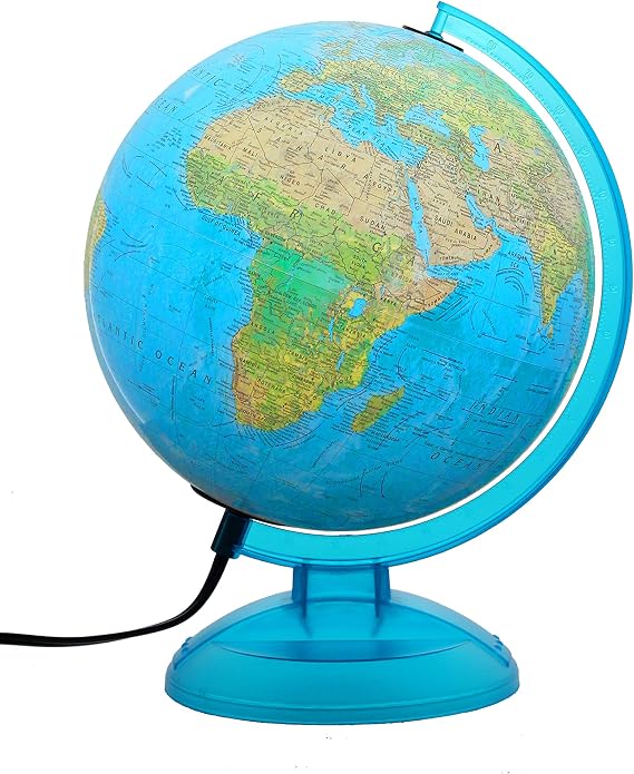 Lisbon Illuminated 10" Diameter Globe, USA Cartography with Sturdy Plastic Base and Blue Ocean Globe Ball. Premium Blue Ocean Desktop World Globe, Perfect for Home & Office Decor, Over 2,000 Place Names, Energy-Saving LED, Scratch Resistent Base.