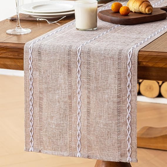 Rustic Linen Table Runner, Brown Table Runners 90 inches Long