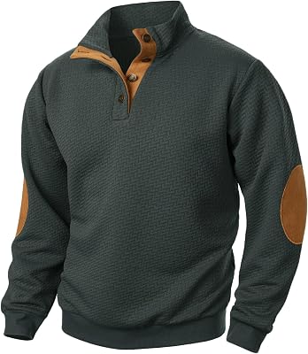 Mens Corduroy Sweatshirts Casual Henley Button Neck Pullover Fall Winter Long Sleeve Collared Polo Shirt Sweaters