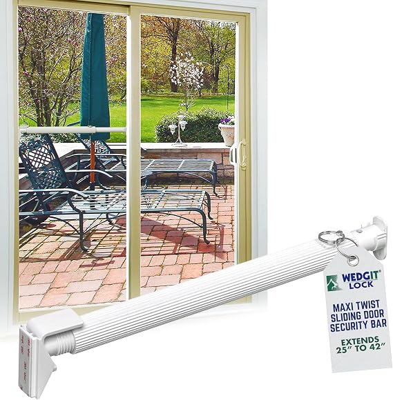 Maxi Twist Tight Large Size Sliding Door Security Bar Extends 25 to 42”, Sliding Door Lock Bar to Keep Intruders from Getting in, Also Ideal for Sliding & Single Hung Windows, White