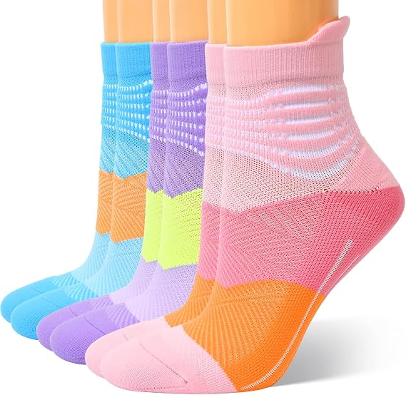 IRAMY Compression Ankle Support Socks Women Wicking Cushioned Athletic Plantar Fasciitis Relief 3 Packs
