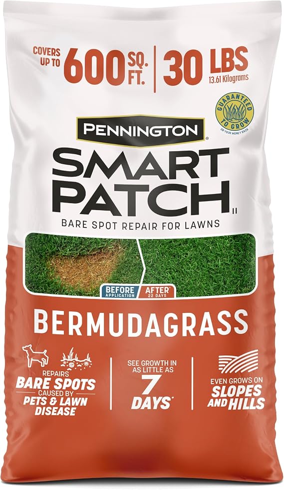 Pennington Smart Patch Bermudagrass Mix 30 lb, Grass Seed Mix for Bare Spot Repair with Mulch and Lawn Fertilizer