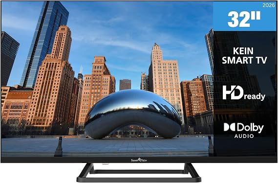 Smart Tech 32HN01V3 32-Inch (80 cm) Non-Smart HD LED TV with Triple Tuner, Dolby Audio H.265, 3 HDMI Ports and 2 USB Ports. [Energy Class E]