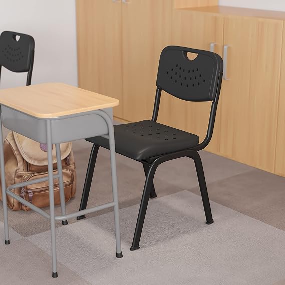 EMMA + OLIVER Black Plastic Student Classroom Stack Chair with Open B