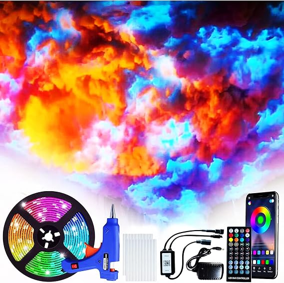 Cloud LED Lights for Bedroom, Clouds for Ceiling Fluffy LED Lights, Ceiling Clouds with Lights, 3D Cotton Lightning Cloud Atmosphere Lights, for Gaming Room Party Club Bar,2m2