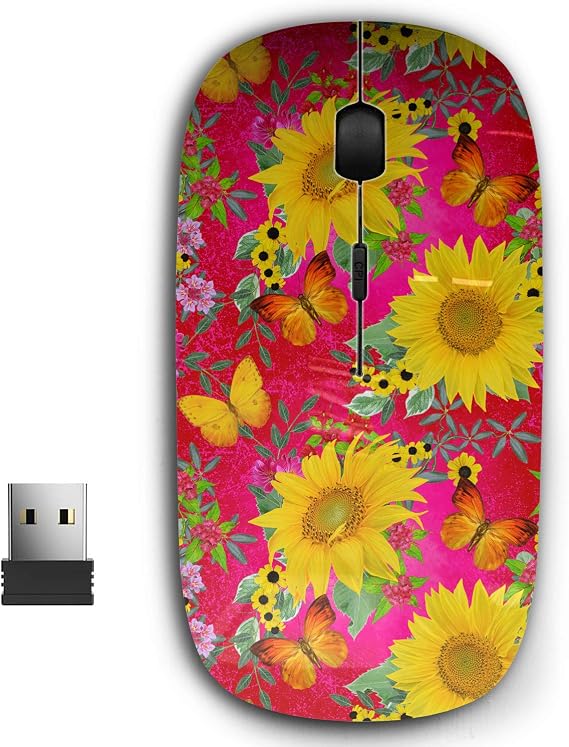2.4G Ergonomic Portable USB Wireless Mouse for PC, Laptop, Computer, Notebook with Nano Receiver (Floral Yellow Sunflowers)