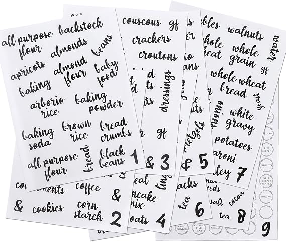 Kitchen Pantry Labels for Food Storage Containers, Set of 270 Clear Stickers for Common Goods