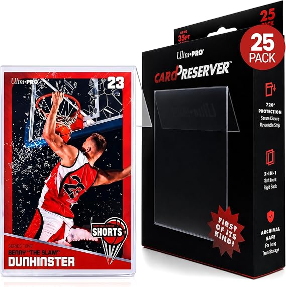 Ultra Pro CardPreserver Trading Card Holders 2-in-1 Semi Rigid Card Protector Sleeves Clear Polypropylene, Acid-Free, PVC-Free & 720 Security Fits Standard-Size Cards up to 35PT 25 Pack