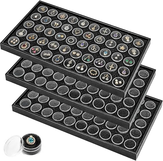 3 Sets Gemstone Display Cases, Small Jewelry Storage Boxes with 150 Jars