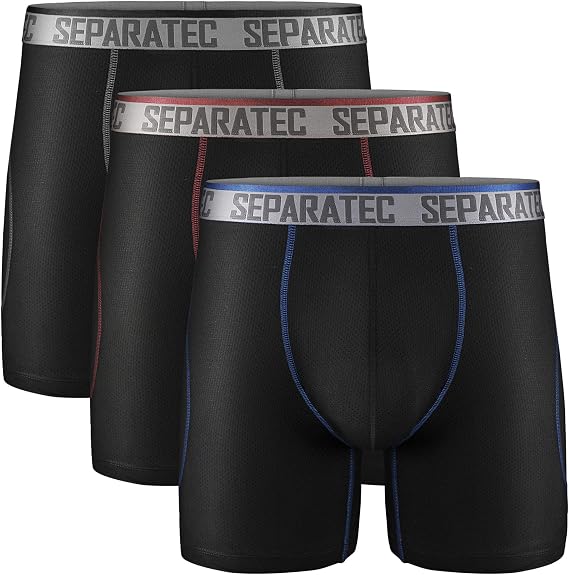 Separatec Men's Dual Pouch Underwear Active Mesh Cool Performance Long Boxer Briefs 3 Pack