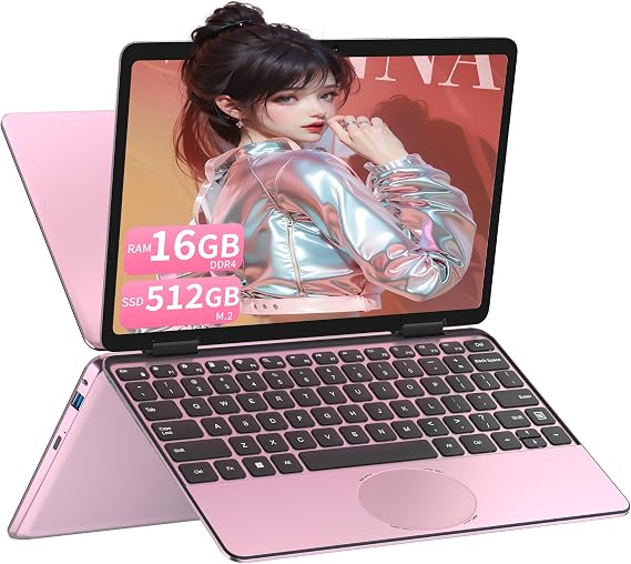11" 2-in-1 Touchscreen Laptop, Celeron N100, 16GB DDR4 RAM, 1TB M.2 SSD, FHD (1920x1200) IPS, 360 Flip Design, Backlit Keyboard, USB Type-C, Wi-Fi, for Work & Study (US N100 16+512 P)