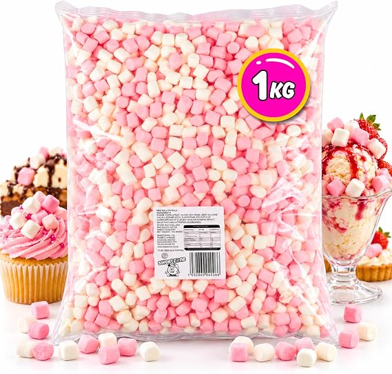 Sweetzone Mini Marshmallows 1kg, Pink & White Mallows for Hot Chocolate