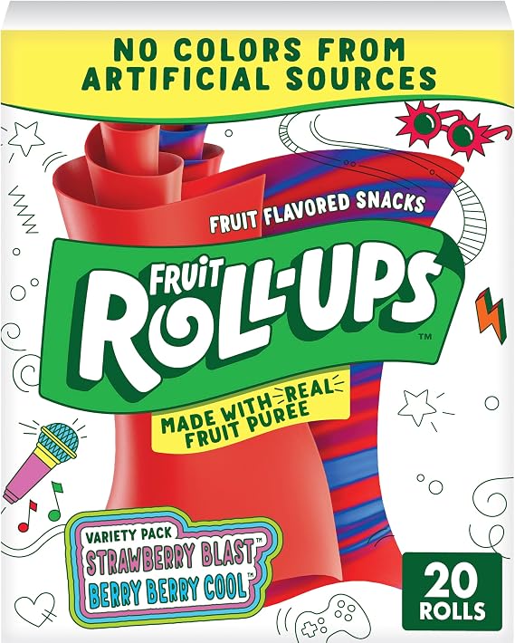 Fruit Roll-Ups Fruit Flavored Snacks, Variety Pack (Strawberry & Berry Berry Cool), 20-Count Rolls (Pack of 6)