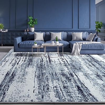 Area Rug 8x10 Washable Rugs Modern Abstract Blue Area Rug Soft Non-Slip Non-Shedding Faux Wool Stain Resistant Floor Carpets for Living Room Bedroom Dining Room Kids Room Home Office