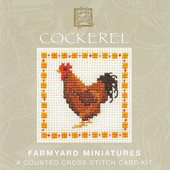 Cockerel Counted Cross Stitch Card Kit - Farmyard Miniatures by Textile Heritage