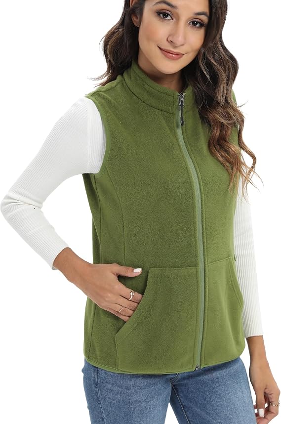 Xeoxarel Women's Fleece Vest Trendy with 6 Pockets Lightweight Daily Wear