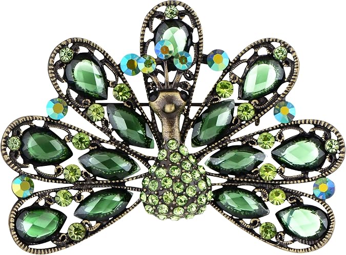 Alilang Dancing Cute Peacock Feather Bird Pin Brooch Crystal Rhinestone Jewelry