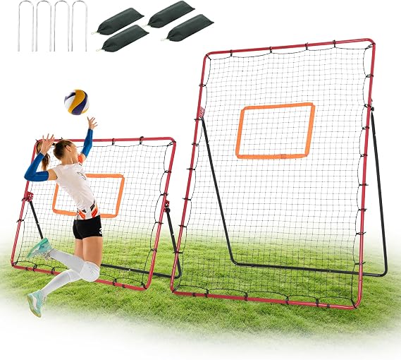 WARMOUNTS 2-in-1 Volleyball Rebounder Net System, Adjustable from 7x5 ft to 4x5 ft, 5-Angl Bounce Back Net, Training Equipment for Volleyball Rebounder Bumping Spiking Multi Sports Practice