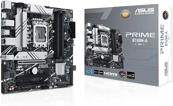 ASUS Prime B760M-A-CSM Intel B760 (LGA 1700) mATX CSM Commercial Motherboard PCIe 4.0, DDR5, 2X M.2, 2.5Gb LAN, DP, 2X HDMITM, SATA 6 Gbps, USB 3.2 Type-C, Aura Sync, ASUS Control Center Express