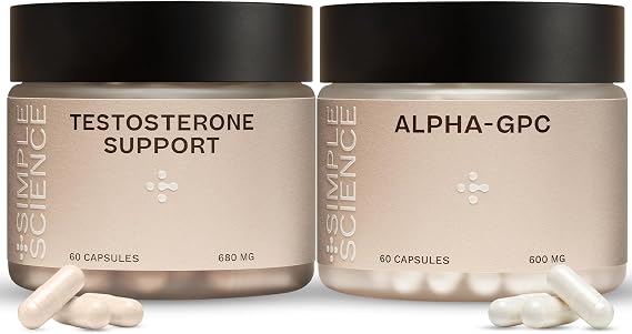 Alpha GPC 600mg + Testosterone Support for Men Bundle | Choline, Ashwagandha, Boron, Fenugreek, Zinc & D-Aspartic Acid | 60 Capsules Each | Focus, Memory, Cognitive & Men's Vitality Sup