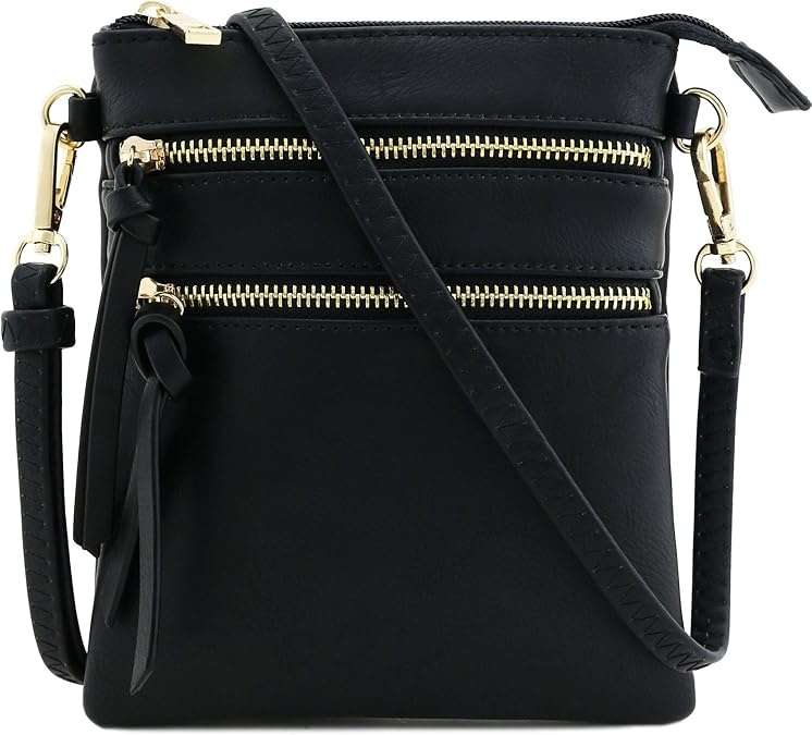 Isabelle Small Lightweight Shoulder Bag for Women, Mini Multi Zipper Pocket Crossbody Handbag with Adjustable strap