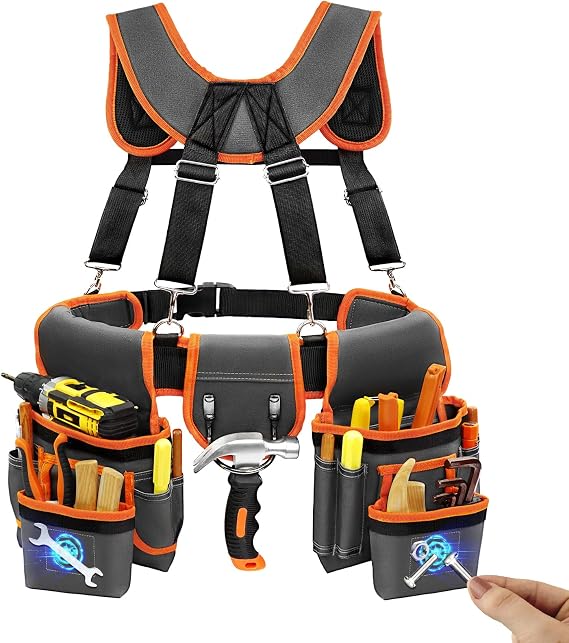 Professional Tool Belt for Men, Magnetic Tool Belt with Suspenders