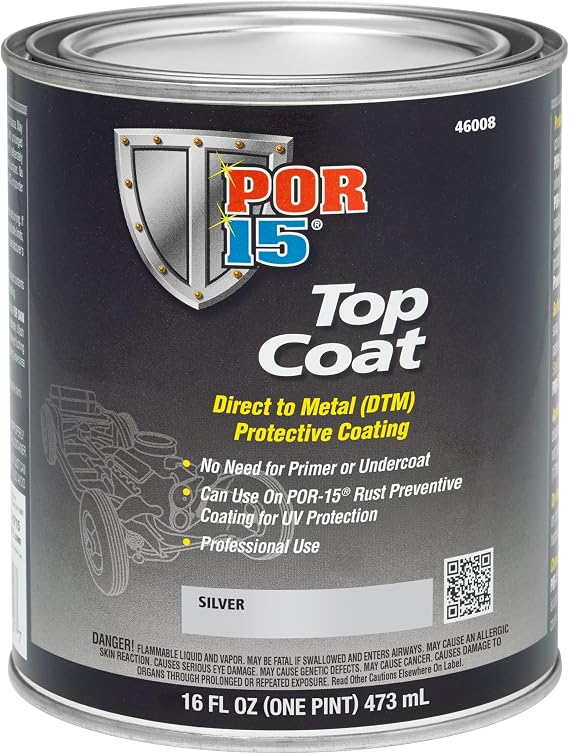 POR-15 Top Coat Paint, Direct to Metal Paint, Long-term Sheen and Color Retention, 16 Fluid Ounces, Silver