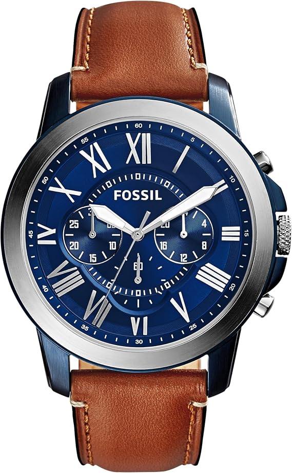 Fossil Watch for Men Grant, 44mm case size, Quartz Chronograph movement, Genuine Leather strap