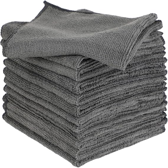 12 Microfibre Cloths – Cleaning Cloths – Washable Kitchen Cloths – Cloths for Car Cleaning – Dish Cloths, 30 x 30 cm, Grey