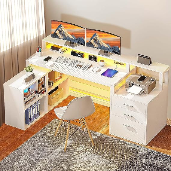 DWVO L Shaped Desk with Drawers