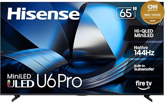 Hisense 65" U6 Pro Series MiniLED ULED 4K UHD HDR Gaming AI Smart Fire TV (65U6SF Pro, 2026 New) Hi-QLED, Native 144Hz, Motion Rate 480, Dolby Vision IQ Atmos, HDR10+, Glare-Free, Alexa+