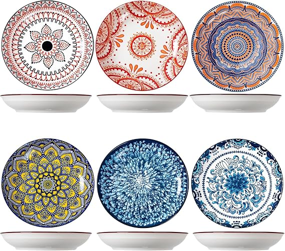ZPPLD 9inch Ceramic Dinner Deep Plates,Pasta Plates Set for 6 People,Plate Set, Dessert Plates,Tableware for Dishwasher and Microwave, Pasta,Breakfast Plate