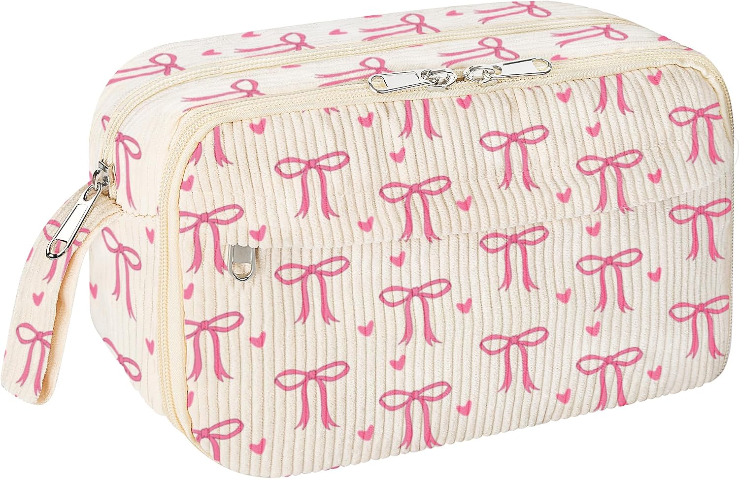 Cute Pencil Case for Girls,Large Corduroy Zippered Pencil Case Pouch, Aesthetic Pencil Bag with Compartments, Soft Pencil Pouch School Supplies for Teen Girls Women（ Pink Bow Heart