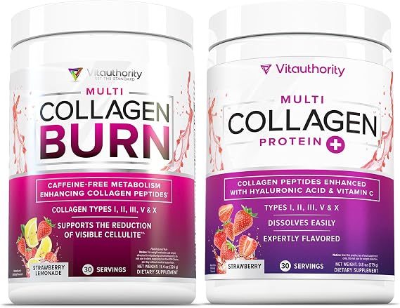 Vitauthority Multi Collagen Burn: Hydrolyzed Protein Peptides with Hyaluronic Acid and Multi Collagen Peptides Powder for Women - Hydrolyzed Flavored Collagen