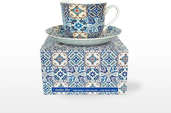 heritage Bone China Breakfast Cup/Saucer Blue AZULEJO Gift Boxed