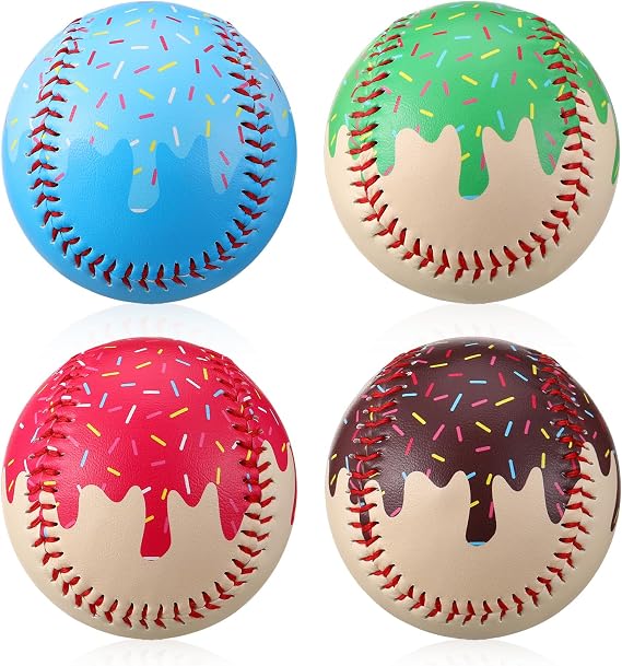 Seenelling 4 Pcs Weighted Training Balls for Baseball Softball 7 oz Weighted Plyometric Baseballs Ice Cream Drip for Pitching Throwing Hitting Training for All Skill Level Improved Power, 4 Styles