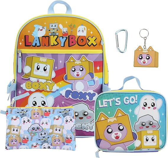 BIOWORLD Unisex Lankybox 5-Piece Backpack Set (Little Kid/Big Kid), Blue, One size