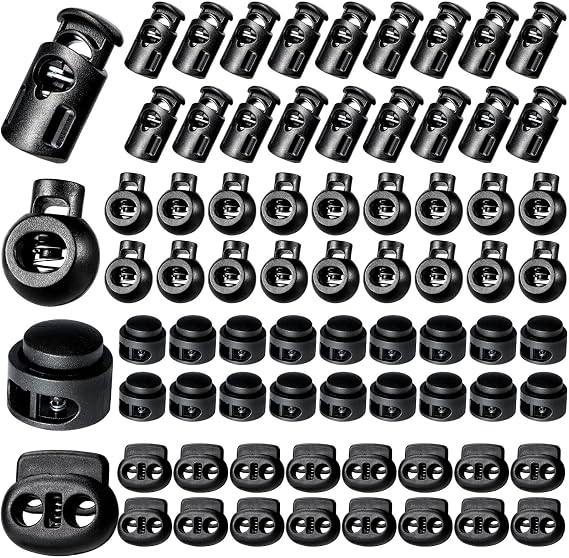160Pcs Plastic Cord Locks, Single Double Hole Spring Stop Toggle Stoppers