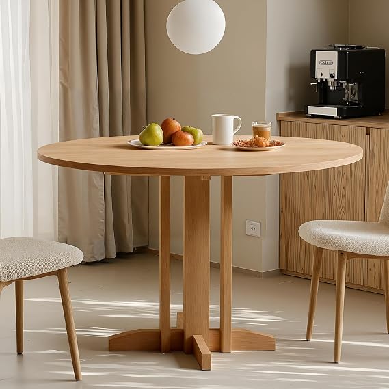 Acanva 47" Small Round Dining Table for 4 Person, Natural Oak