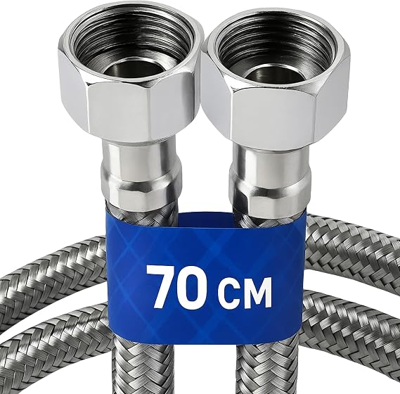 1 Adet 70 cm Paslanmaz Çelik Örgülü Flex Hortum – 3/8"x3/8" Klozet ve Taharet Musluğu Bağlantı Hortumu, Yüksek Dayanıklı ve Sızdırmaz