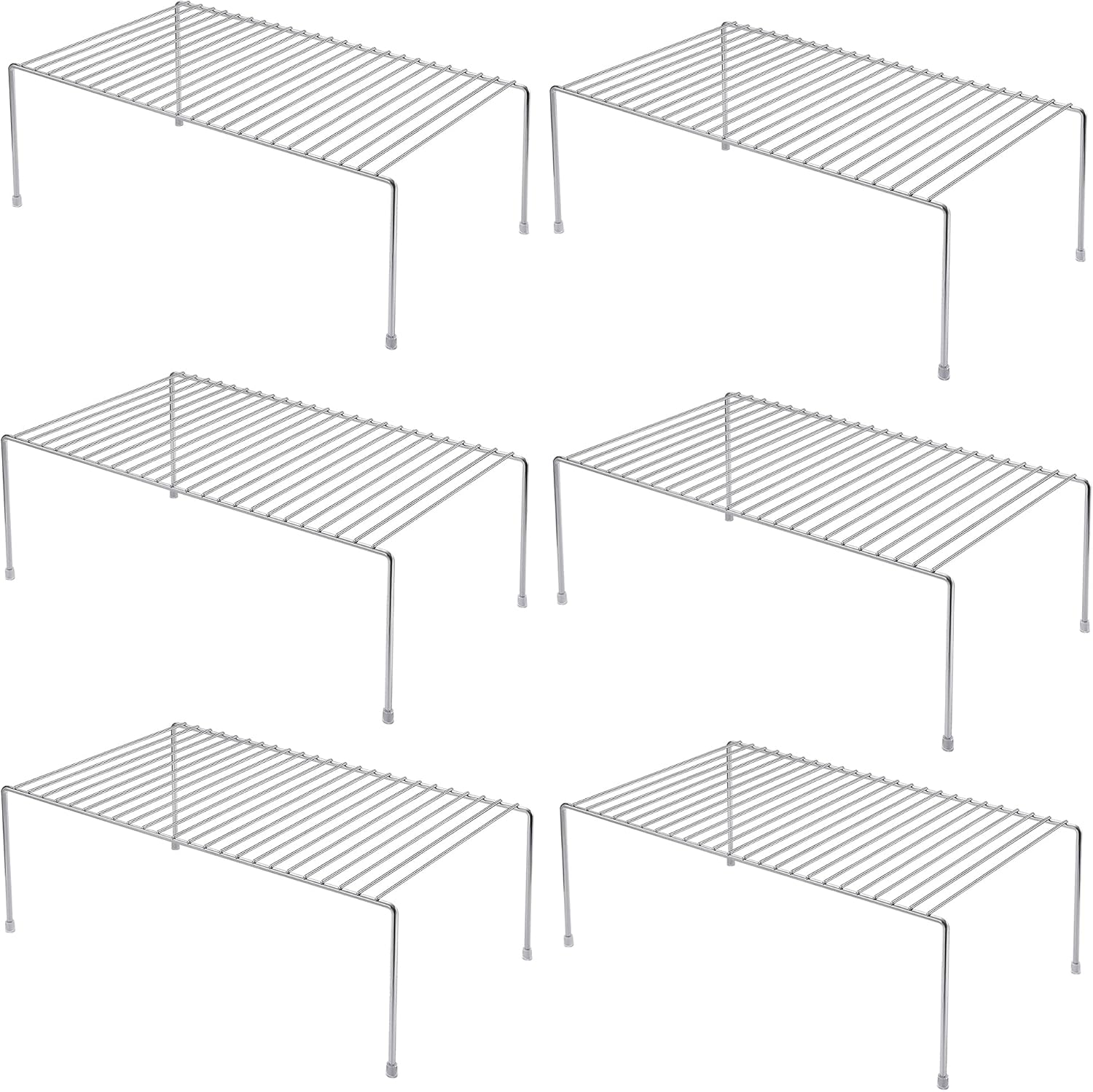 iPEGTOP Set of 6 Kitchen Cupboard Organiser, Freezer Cabinet Shelf Wire Rack, Medium 13 x 9.4 Inch Rustproof Steel Storage Space Saver Shelves for Countertops Pantries Utensils Countertops -Chrome