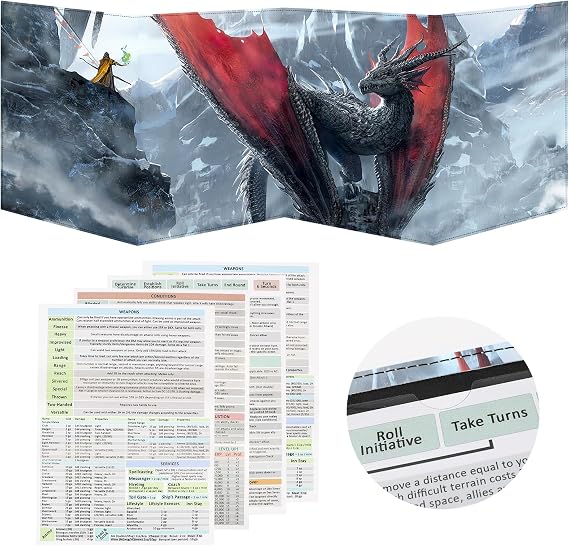 DND DM Screen, Dungeons and Dragons Master Screen Leather,4 Wet-Erase Function Pockets,DND Game Accessories for TRPG,with 4 Panels Master Screen Inserts (D)