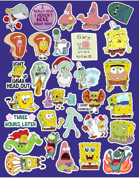 Sünger Bob Kare Şort Seri 2 Sticker Telefon Laptop Notebook Tablet Defter Matara Stiker Etiket