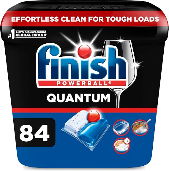 Finish Quantum Dishwasher Pods, No Pre-Rinse Dishwasher Detergent Soap Removes 24HR Dried-On Stain and Grease, Leaving a Virtually Spotless Shine, 84 Count