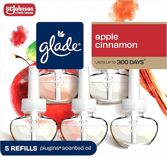 Glade PlugIns Refills Air Freshener, Scented and Essential Oils for Home and Bathroom, Apple Cinnamon, 3.35 Fl Oz, 5 Count