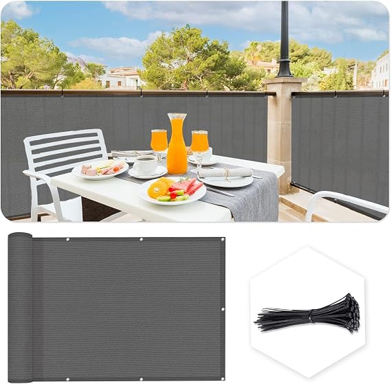 SUNLAX 2.5'x5' Dark Grey Balcony Privacy Screen Fence 90% UV Block
