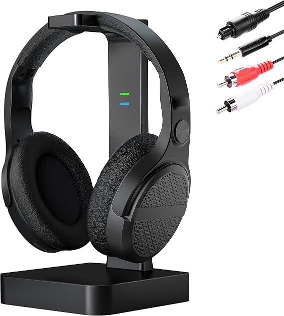 ANSTEN Wireless Headphones for TV Watching with Digital Optical RCA 2.4 GHz RF Transmitter Charging Dock, Over Ear Headset with 3 Audio Modes, 197 FT Wireless Range, 10 Hrs Audio Playtime