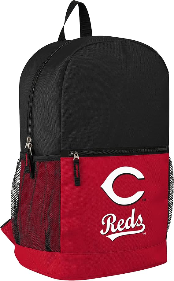 FOCO MLB Officially Licensed Baseball Team Color Primary Logo 2 Tone Big Logo Color Block School Bag Travel Backpack - Cincinnati Reds