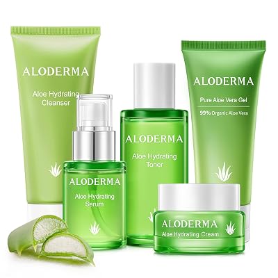 Aloderma Signature Aloe Vitality Hydrating Set - 6 Pieces - Gel, Cleanser, Toner, Serum, 2x Cream